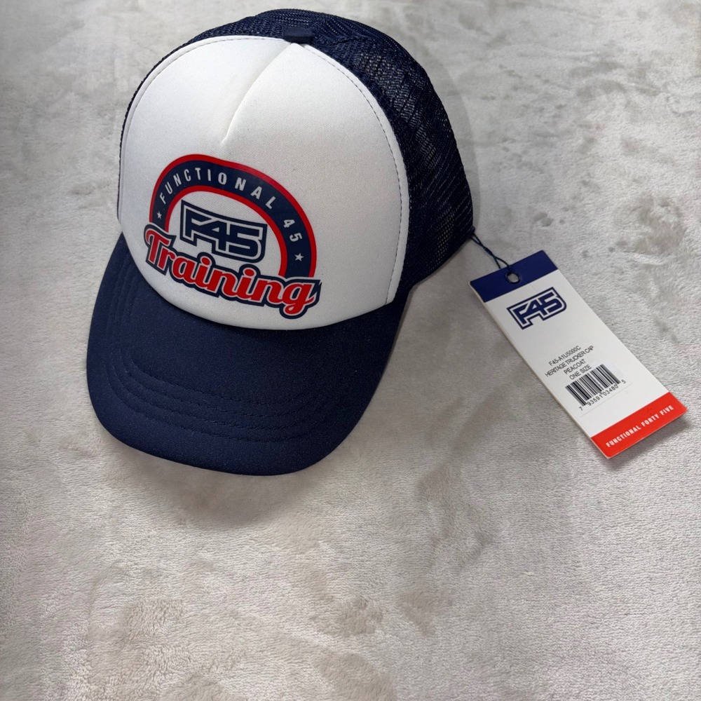 F45 Training Heritage Trucker Cap Peacoat Blue White Snapback Hat F45-A1U5000C